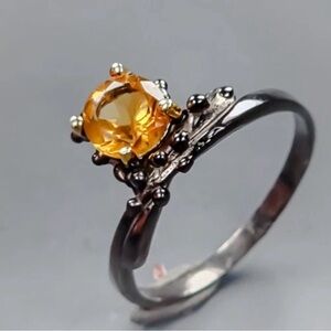 Elegant Natural Citrine Gemstone Ring in 925 Sterling Silver & Rhodium Sz 6.5